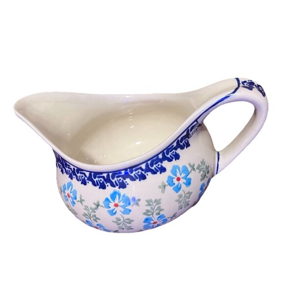 GravyBoat Handcrafted by Zaklady Boleslawiec in Poland- Pitcher Blue Flowers-331 - Picture 10 of 16